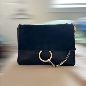 Chloe Faye Medium Black Leather Suede shoulder bag